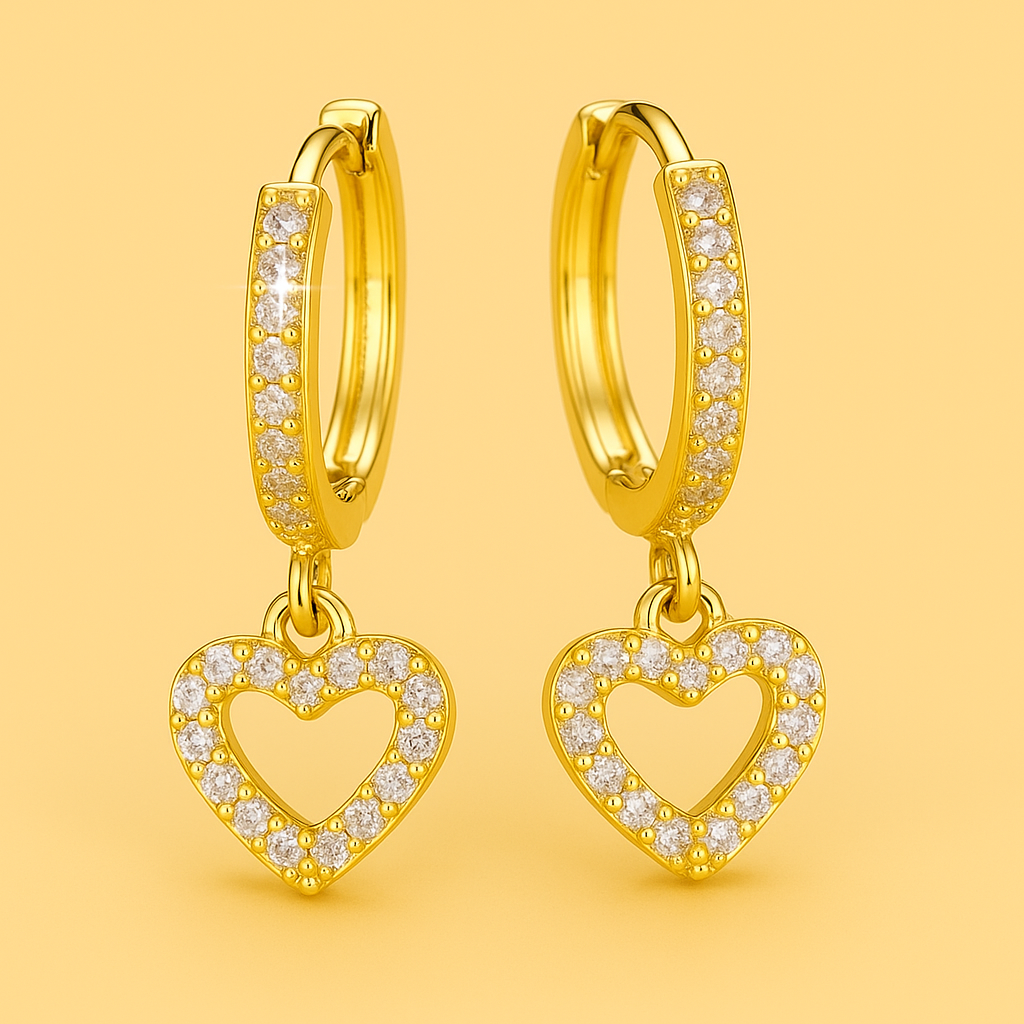 Hartvormige Hangende Hoepeloorbellen – 18K Goud Vergulde Elegantie