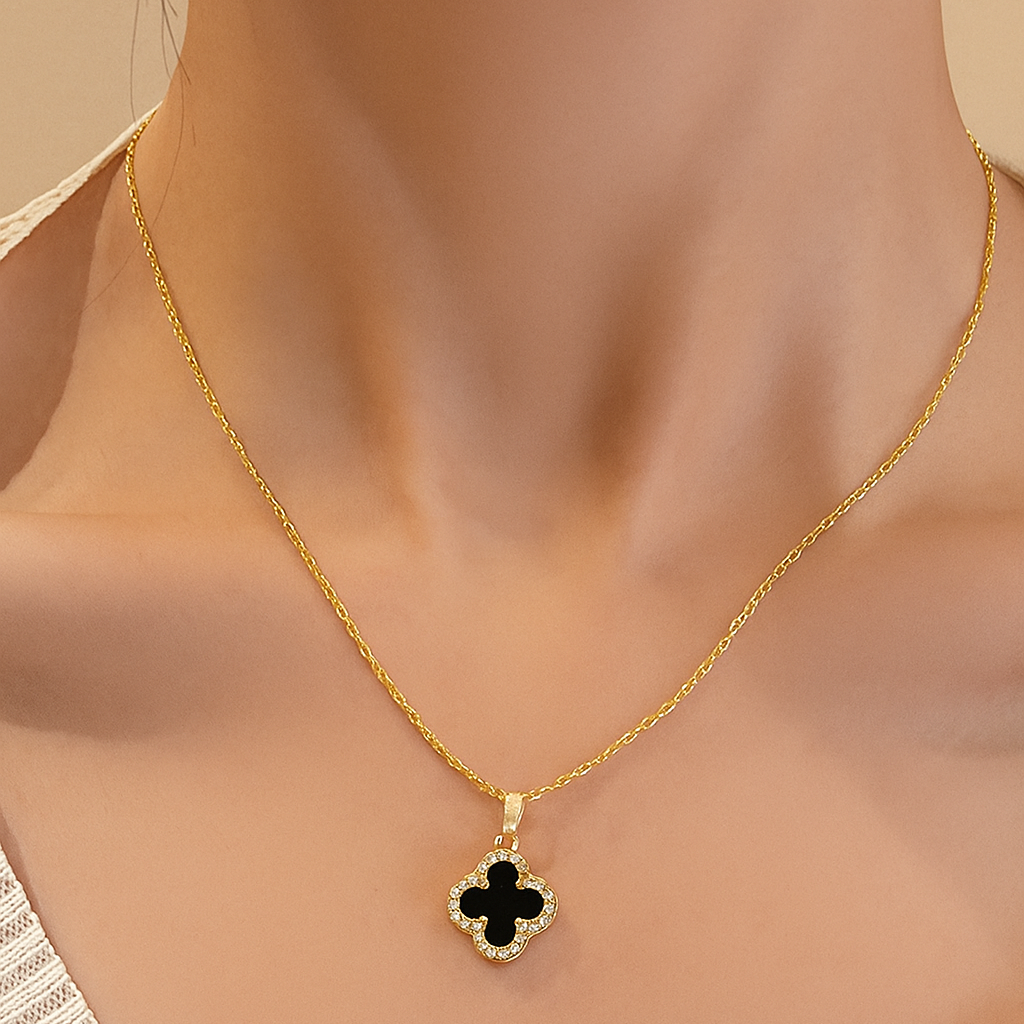 Goudkleurige Klaver Hanger Halsketting voor Vrouwen