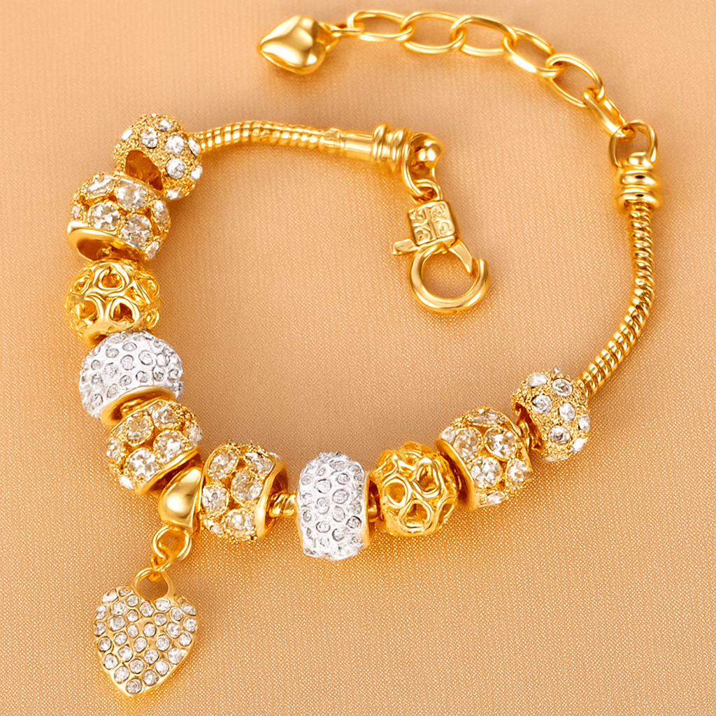14K Gouden Kralen Armband met Hart Hanger