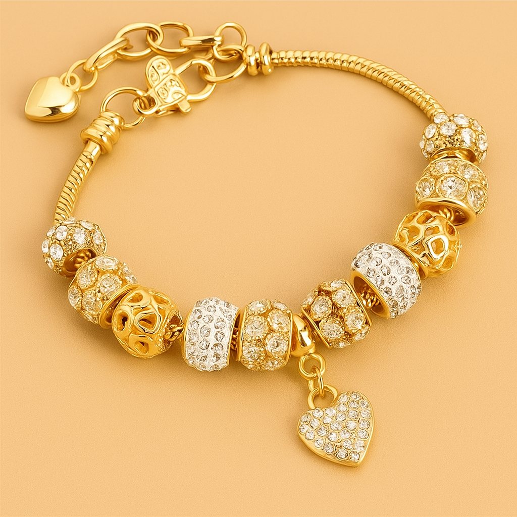 14K Gouden Kralen Armband met Hart Hanger