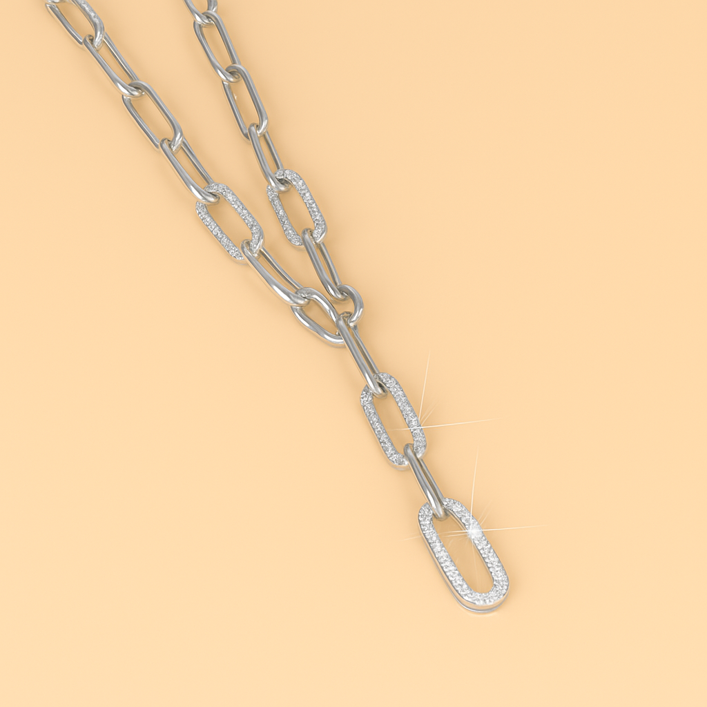 Sleutelbeen Y-Ketting – Strassaccent met Dikke Schakelketting