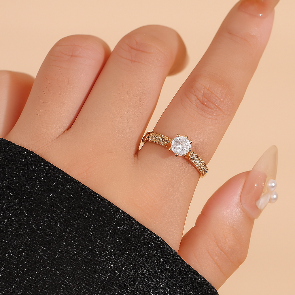 Elegante Koperen Ring – Retro Design met Sprankelende Zirkonia