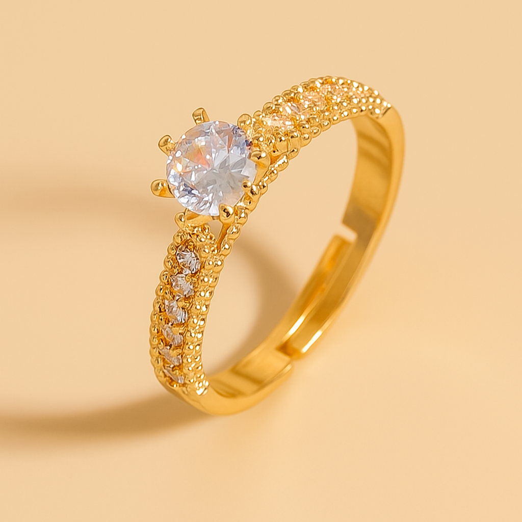 Elegante Koperen Ring – Retro Design met Sprankelende Zirkonia