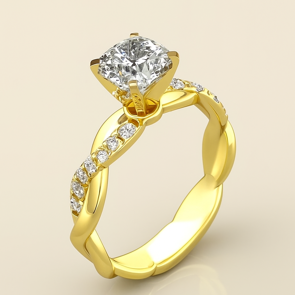 Elegante Princess Cut Ring – Sprankelend Gedraaid Design voor Haar