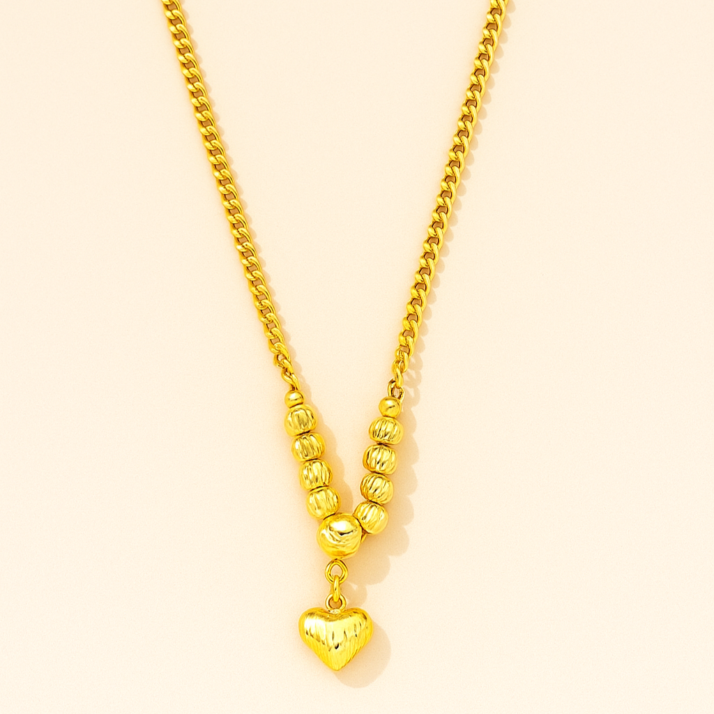 Chique Kralen Hart Hanger Ketting – 24K Goud Verguld