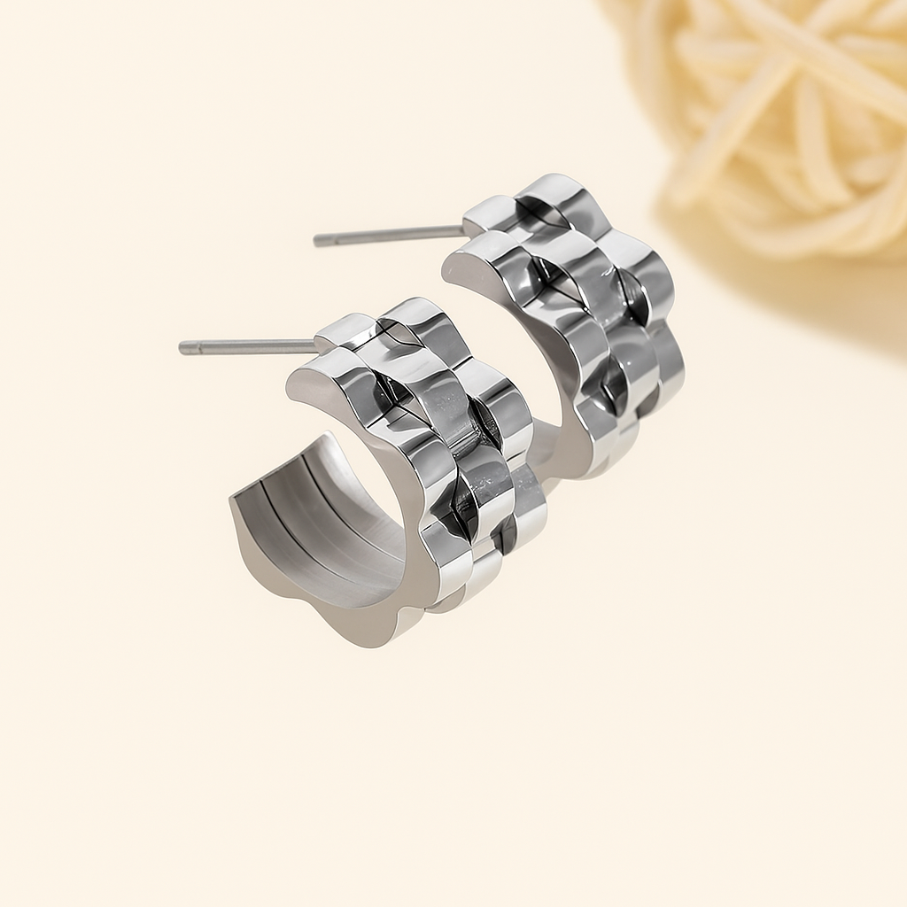Paar stijlvolle drievoudige golf oorbellen van roestvrij staal