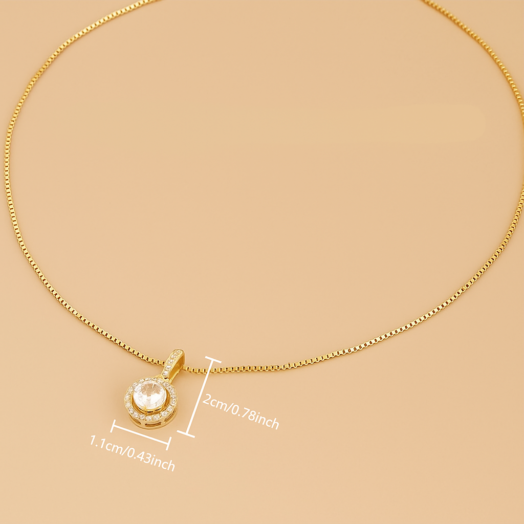 18K Goud Vergulde Ronde Halo Ketting met Zirkonia Hanger