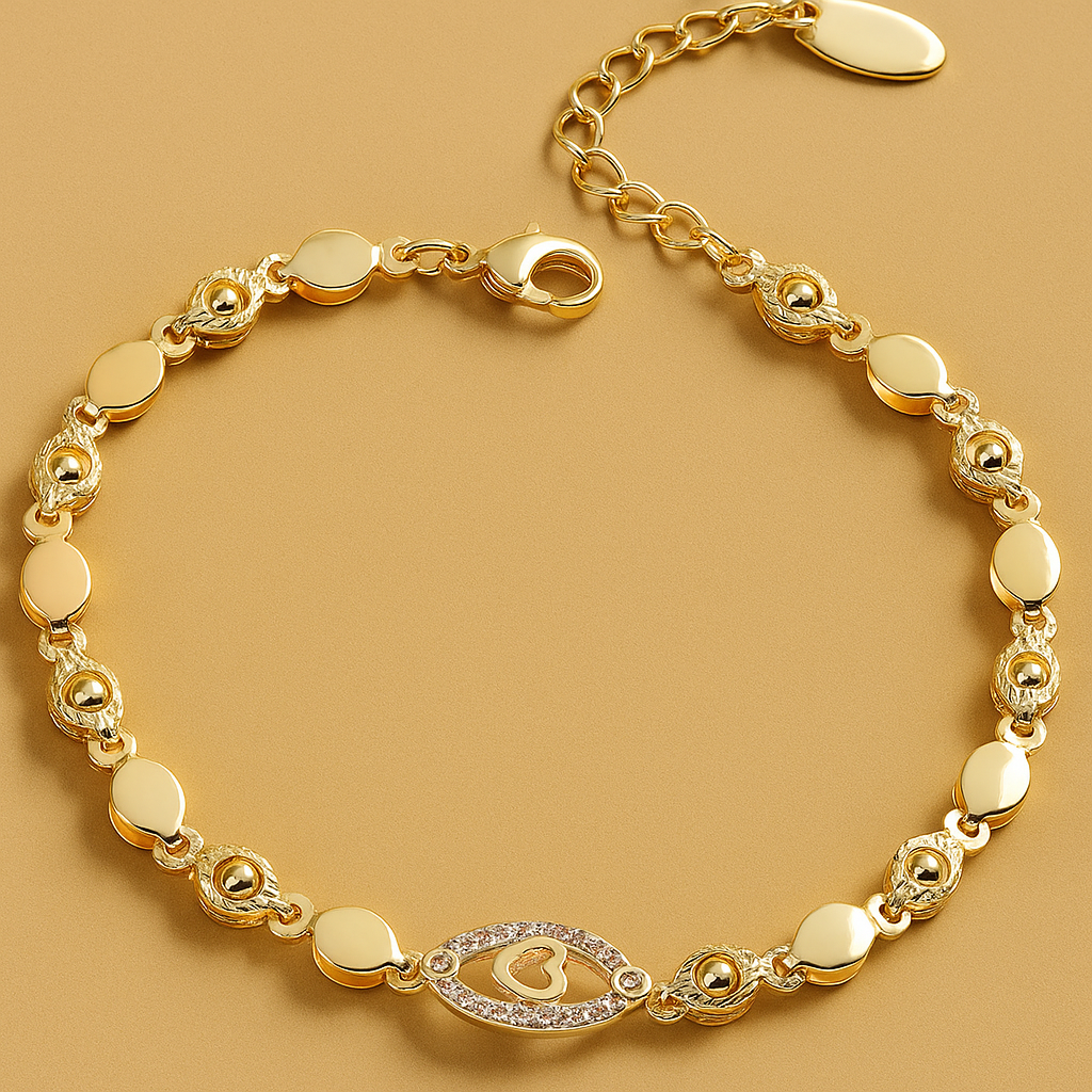 Sprankelende Opengewerkte 18K Gouden Hart- en Bladarmband