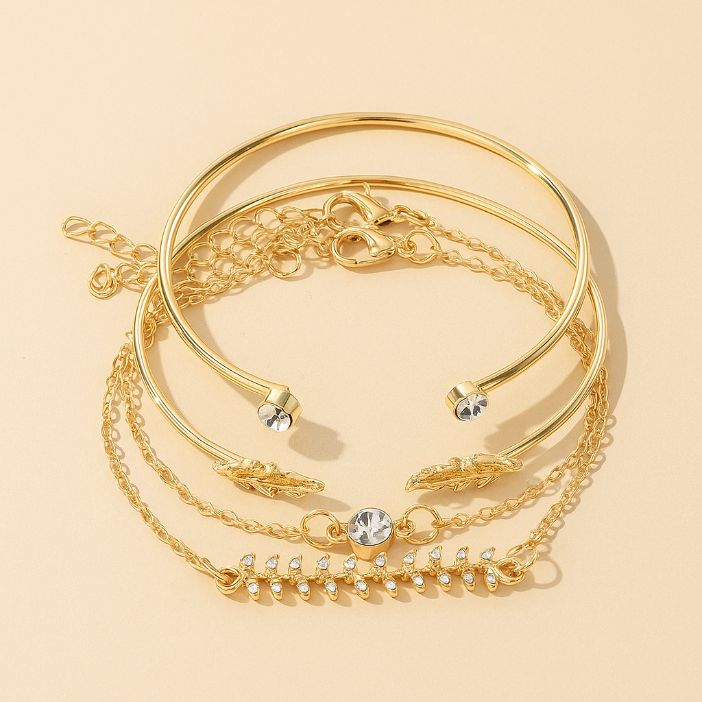 Boho-Chic 4-delige Tarwe- & Bladarmbandenset