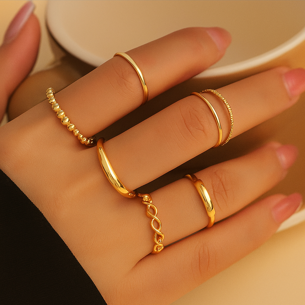 6-delige Vintage IJzeren Ringenset voor Dames – Gedraaide & Stapelbare Chique Ringen