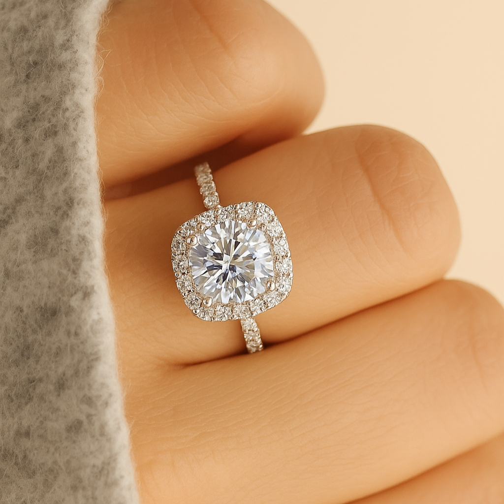 Vierkante Halo Ring met Laboratorium-Zirkonia