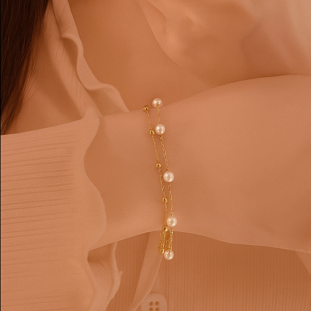 Elegante Dubbel-Laagse Imitatieparel Armband