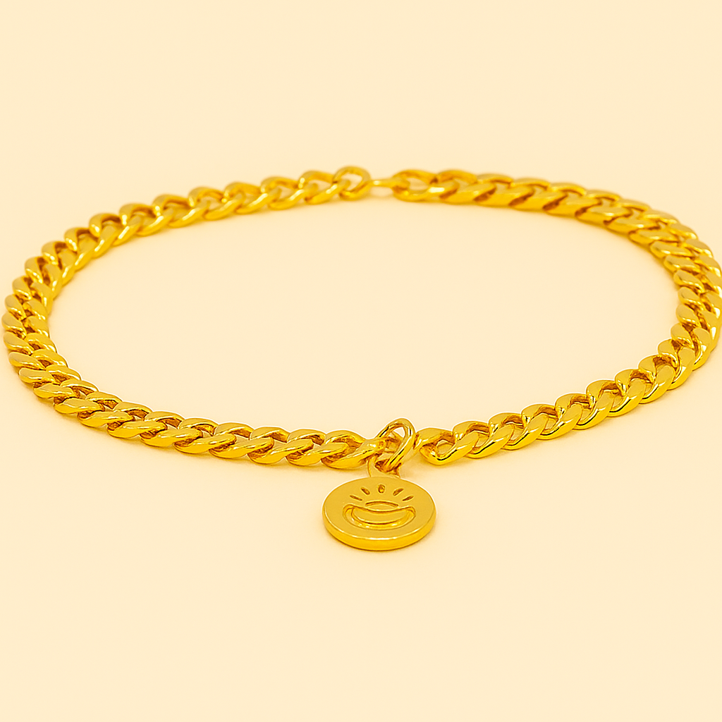 Elegante Goudkleurige Cubaanse Schakelarmband met Munt Hanger