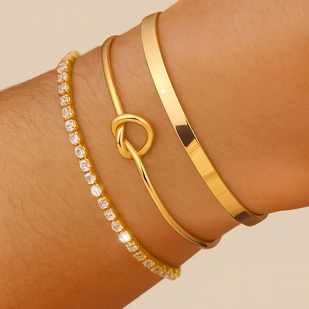 Boho Chique Gelaagde Hart- & Zirkonia Armbandenset