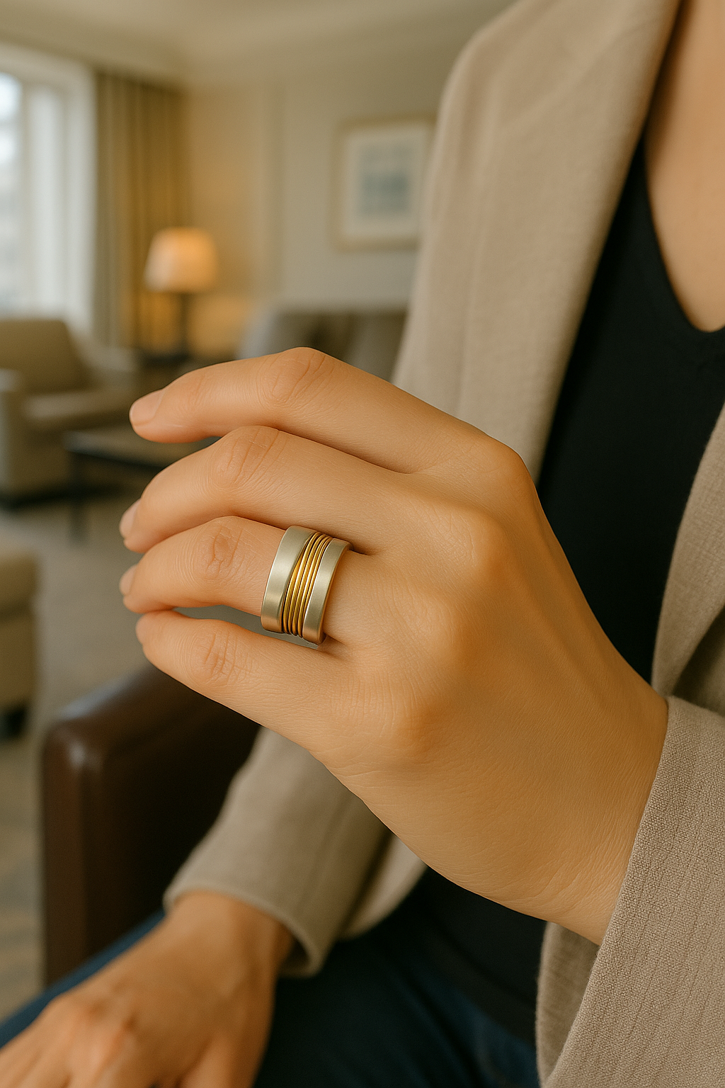 Zilveren ring met gouden draden