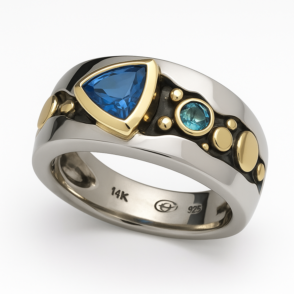 Vintage ring met blauwe kristal