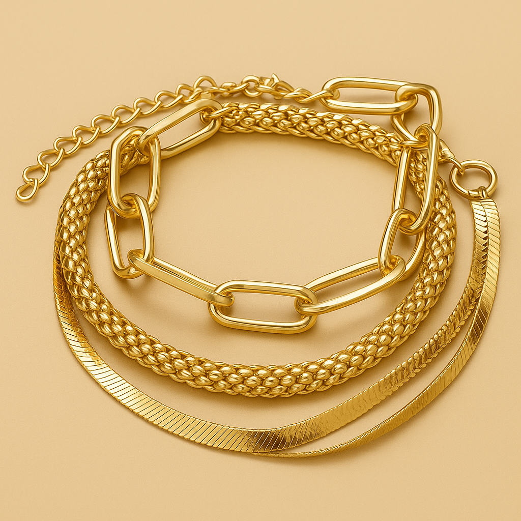Vintage Gouden Slangenschakel Armbanden Set – 3-Delig