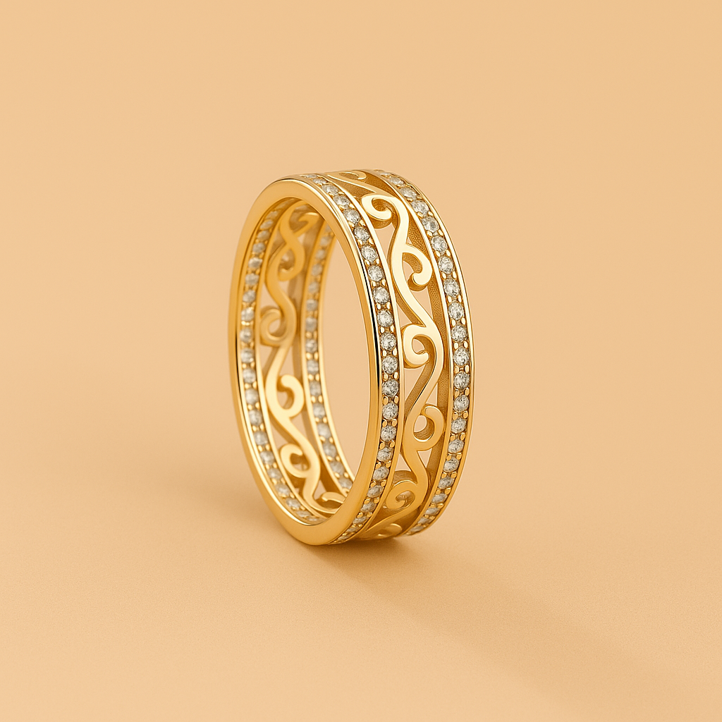Elegante Gegraveerde Ring met Sprankelend Strassaccent