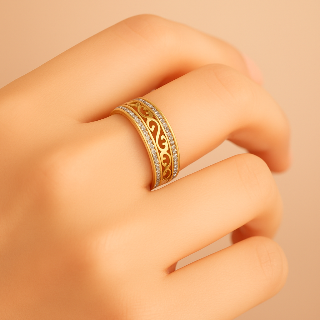 Elegante Gegraveerde Ring met Sprankelend Strassaccent
