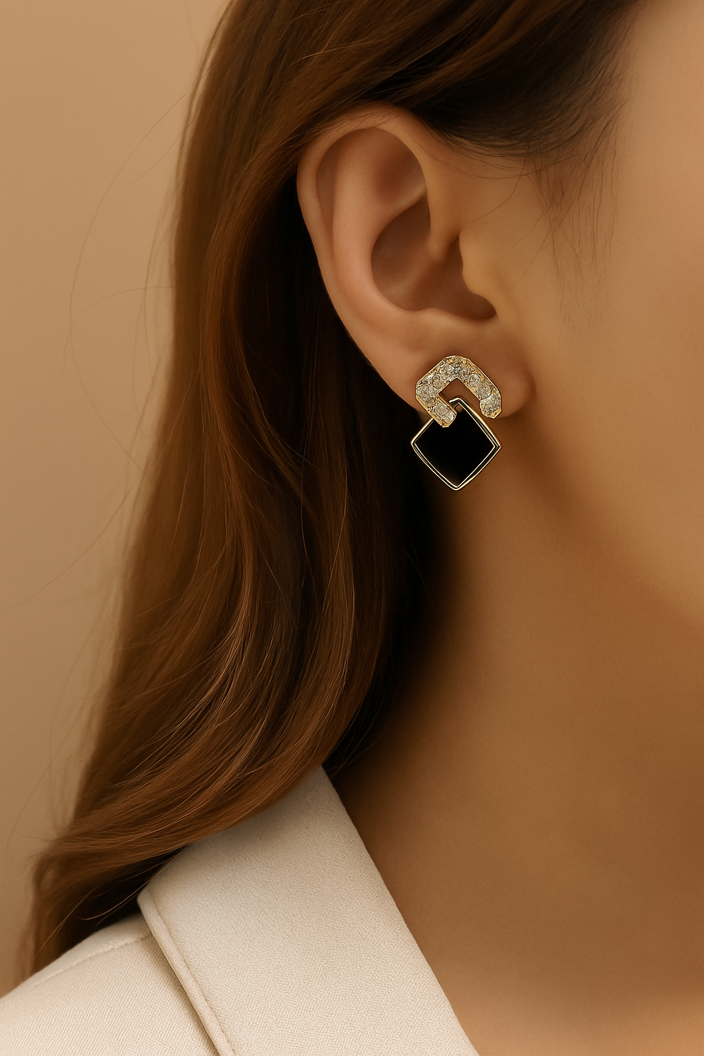 Elegante zwarte vierkante oorbellen met glazen accenten