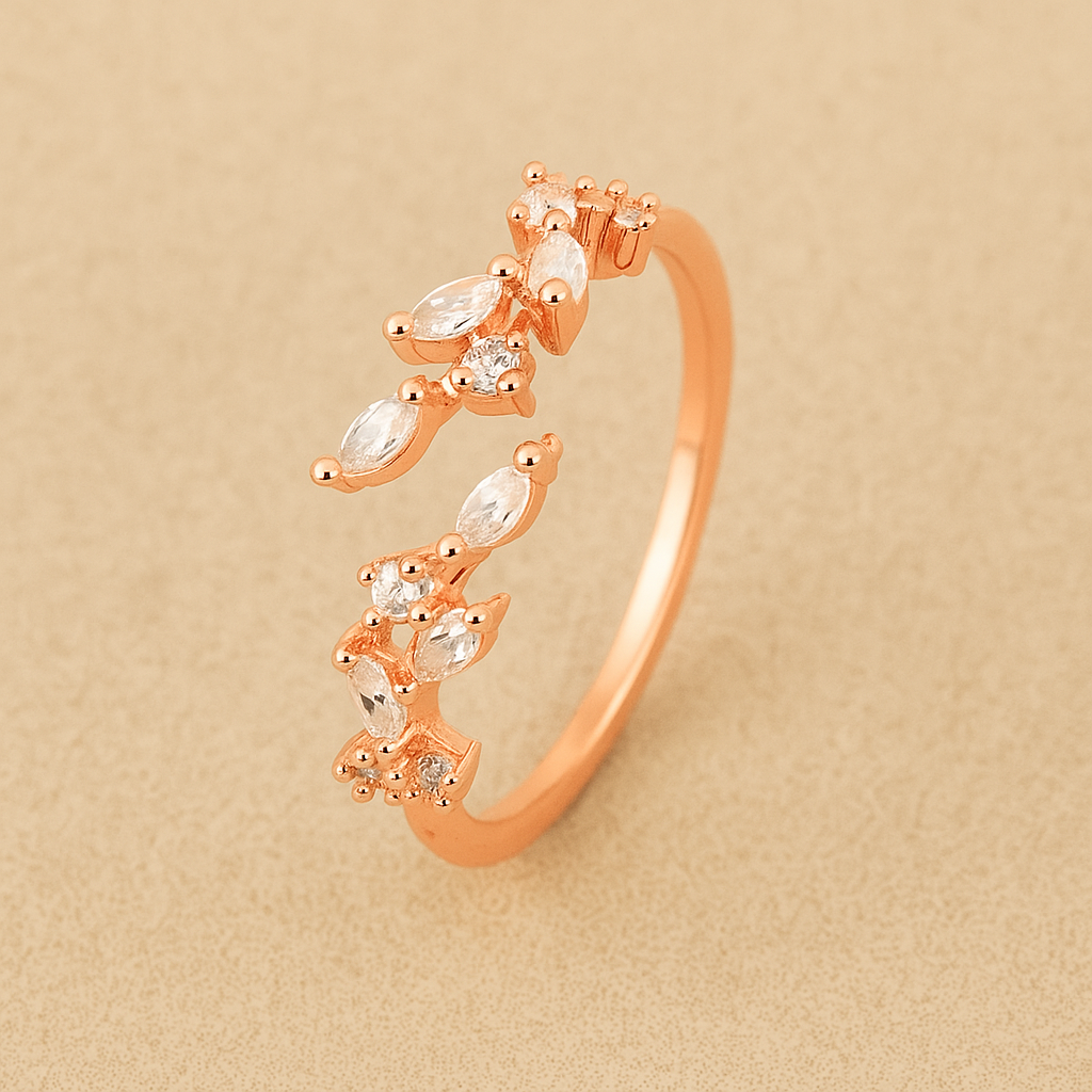 Fonkelende bladmotief ring met synthetische zirkonia