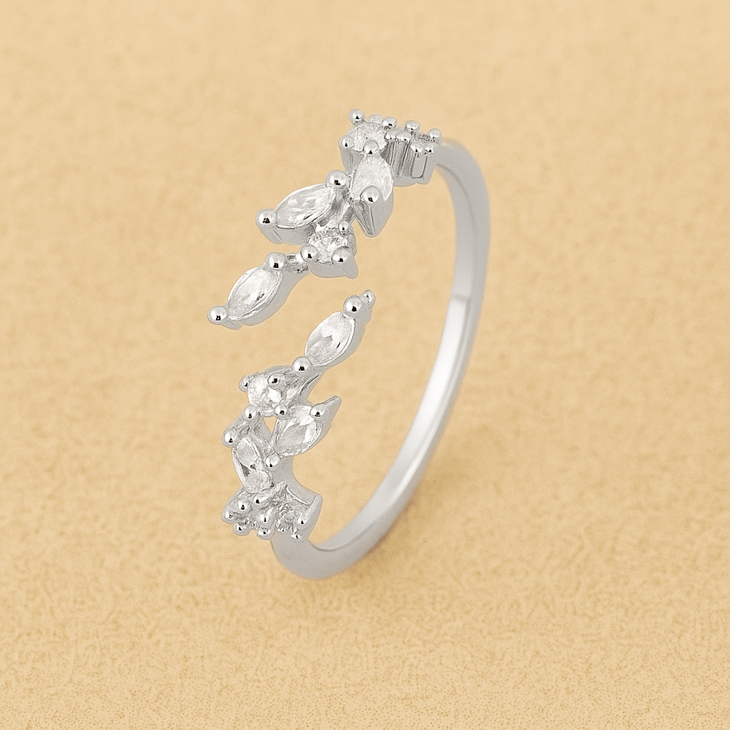 Fonkelende bladmotief ring met synthetische zirkonia