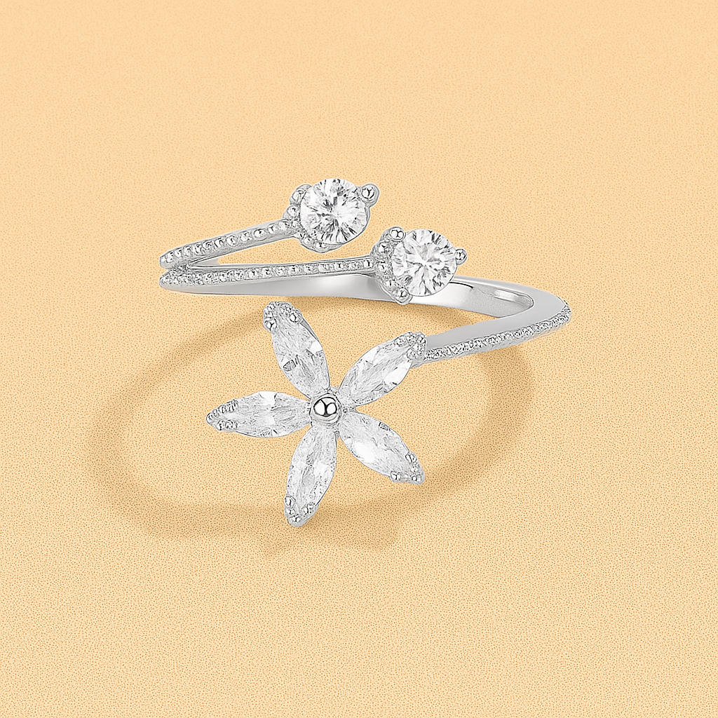 Sierlijke ring geïnspireerd op bloemen met fonkelende zirkonia