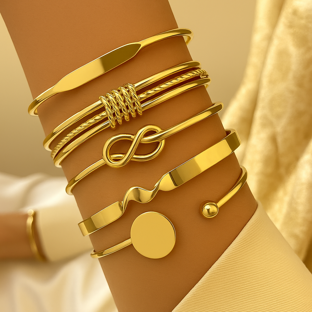 Set van 5 minimalistische legering armbanden - Geometrische & glanzende afwerking