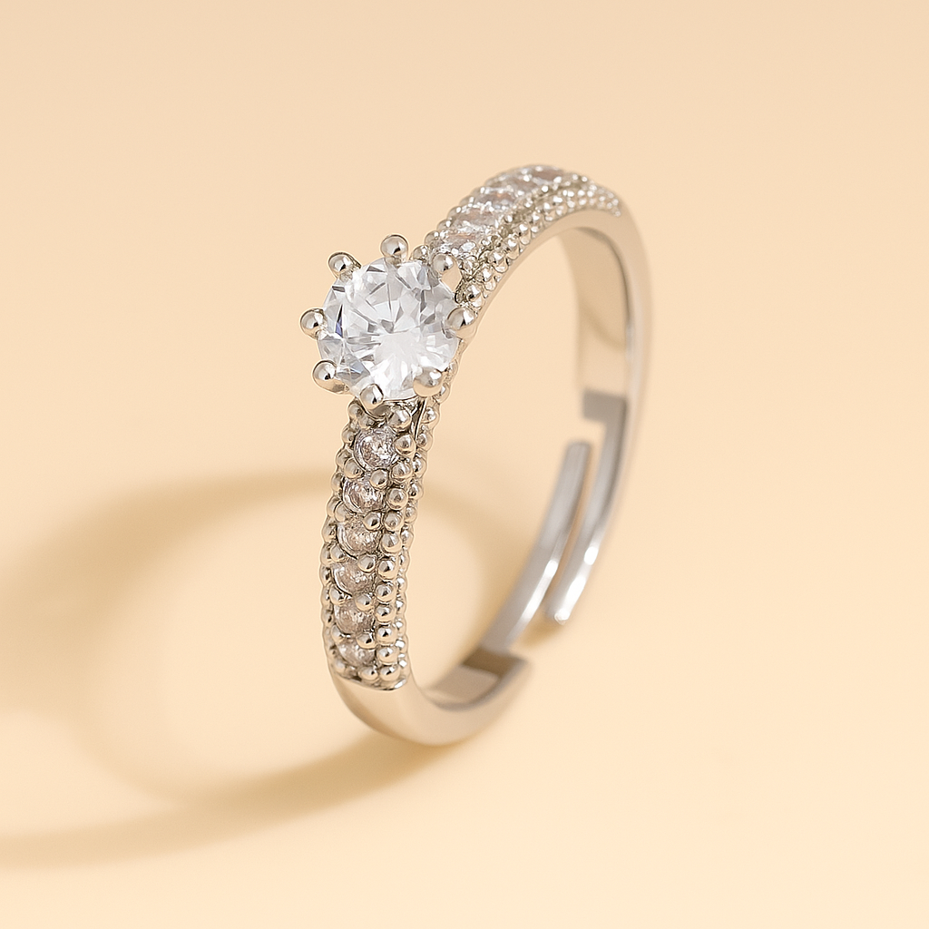 Slanke Zirkonia Ring - Zilverkleurige Koperen Afwerking