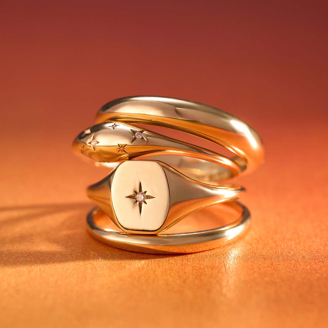 Elegante 14k Gouden Koepelring met Diamanten