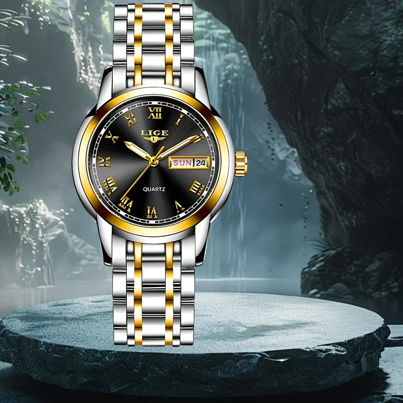 Elegant kwartshorloge voor dames - roestvrij stalen band, lichtgevend display