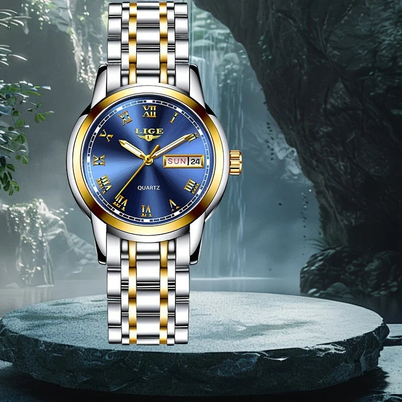 Elegant kwartshorloge voor dames - roestvrij stalen band, lichtgevend display