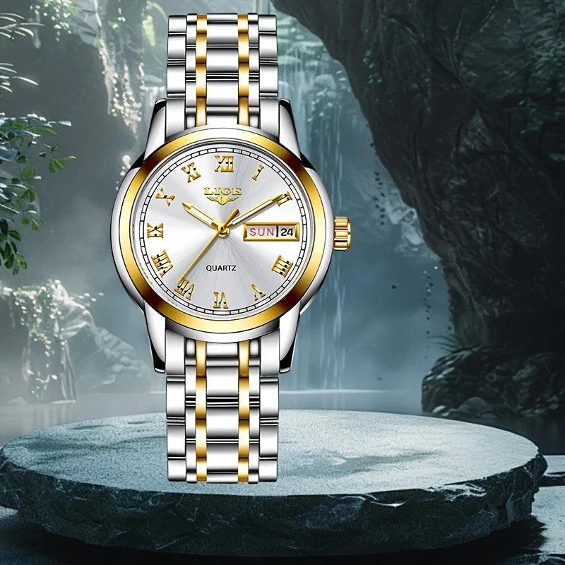 Elegant kwartshorloge voor dames - roestvrij stalen band, lichtgevend display