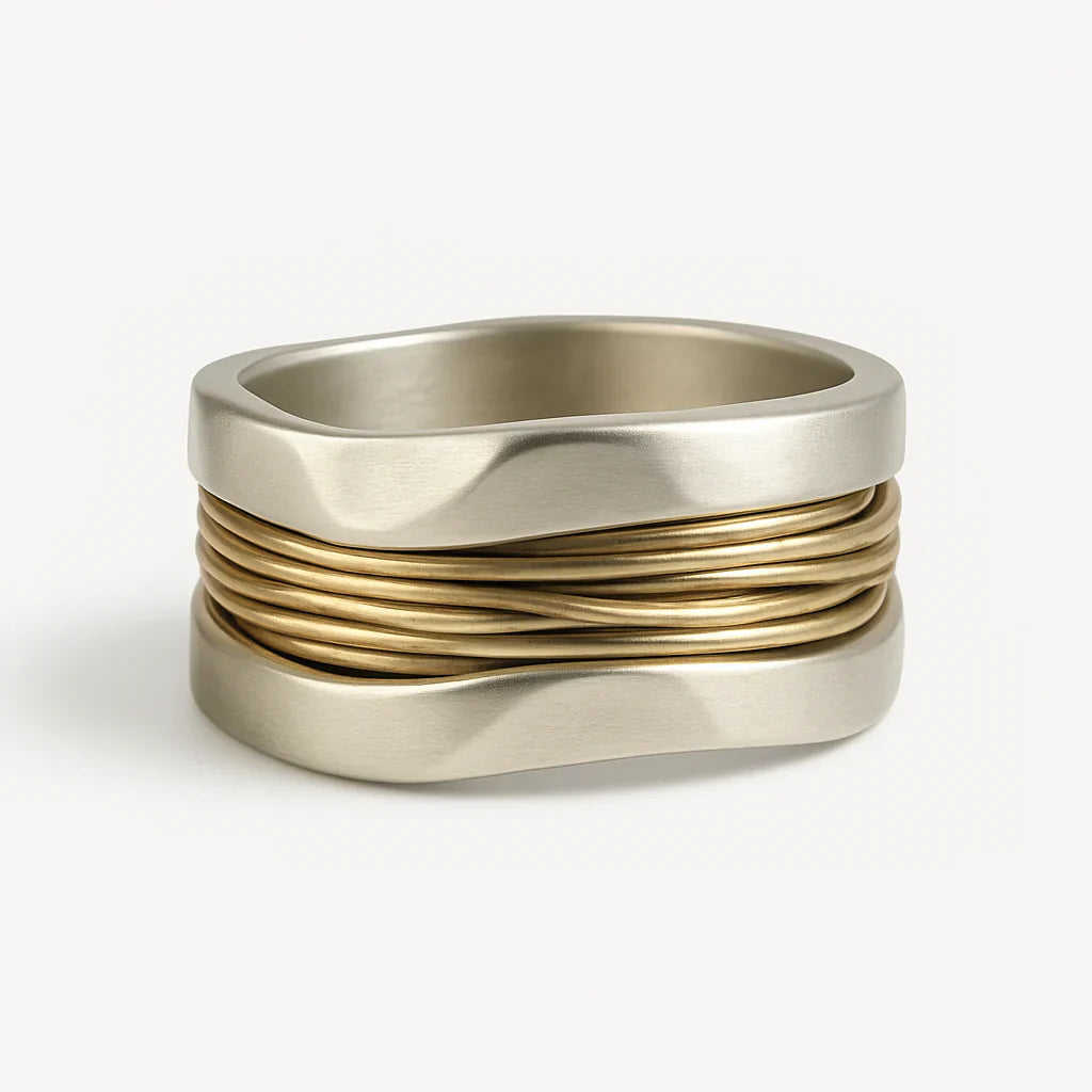Tweekleurige Ring – Zilver met Gouden Draadaccenten
