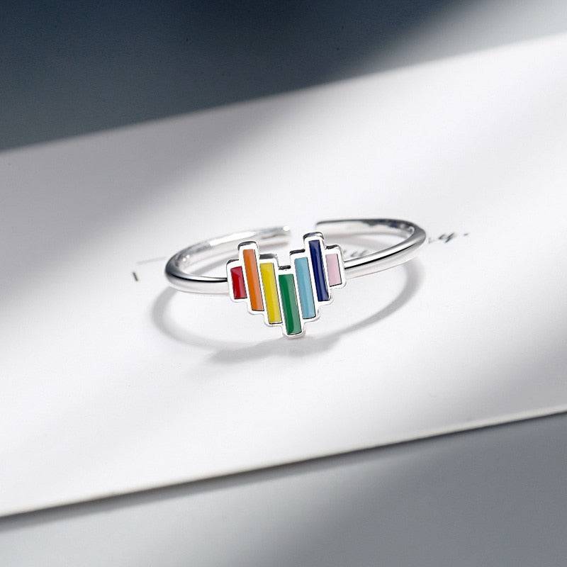 Regenboog Kroon-Hart Ring (Open) – Vintage Design met LGBT-Pride