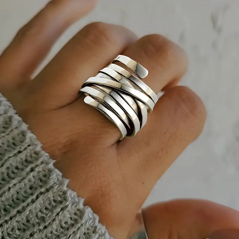 Bliss Ring – Dikke Vintage Stijl in Gepolijst Zilver