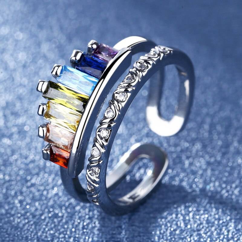 Regenboog Kroon-Hart Ring (Open) – Vintage Design met LGBT-Pride