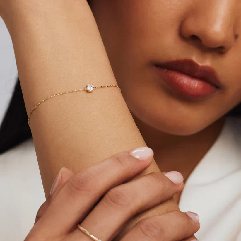 Cléa | Sprankelende Moissaniet Armband met Gouden Schakelketting