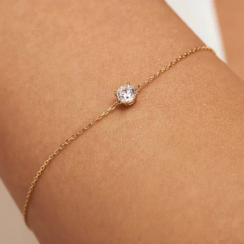 Cléa | Sprankelende Moissaniet Armband met Gouden Schakelketting