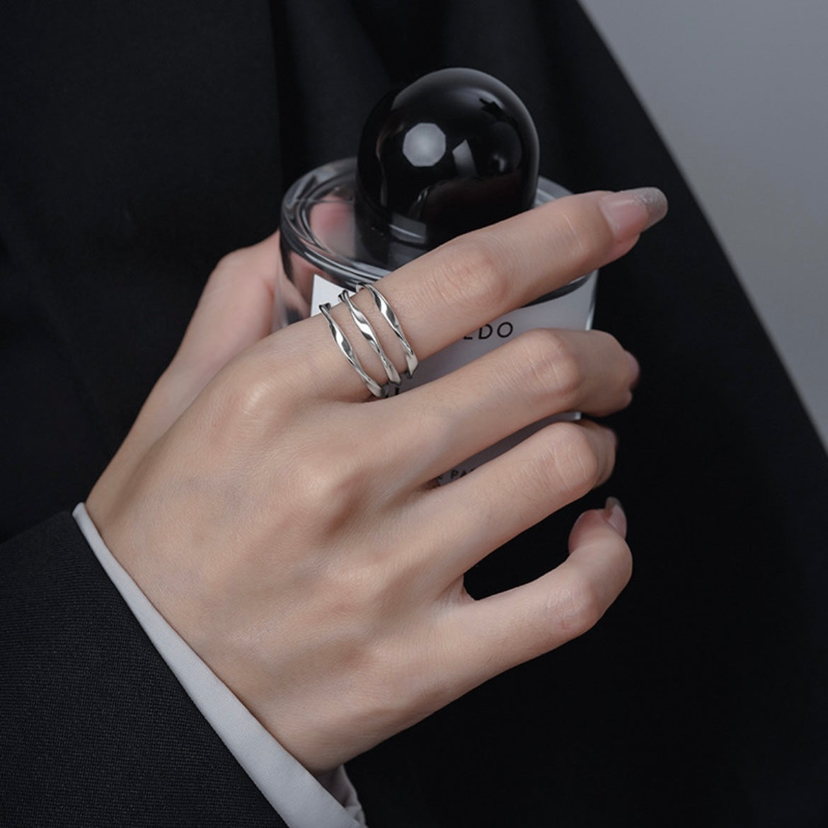 Sterling zilveren minimalistische driedubbele twist-lijnring