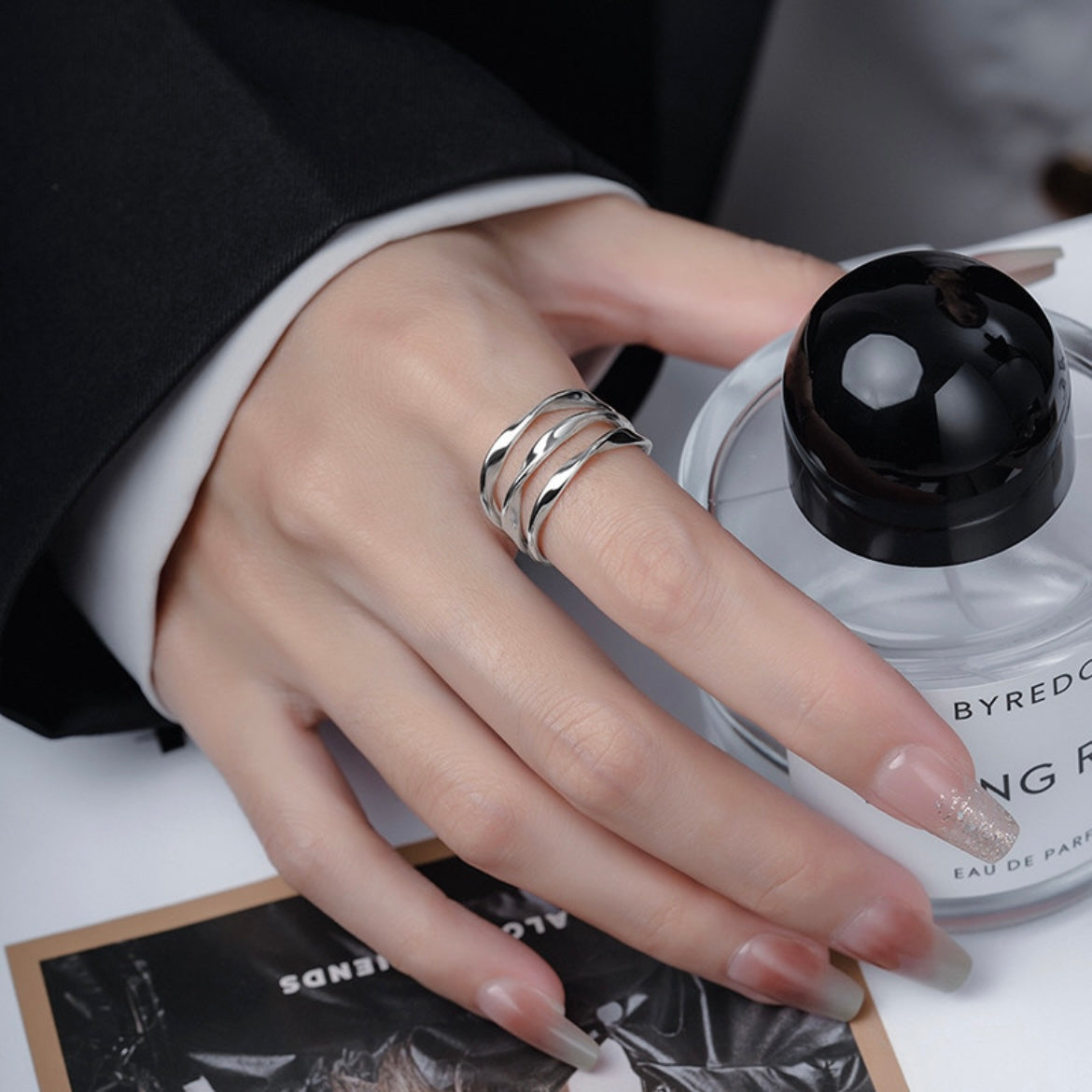 Sterling zilveren minimalistische driedubbele twist-lijnring