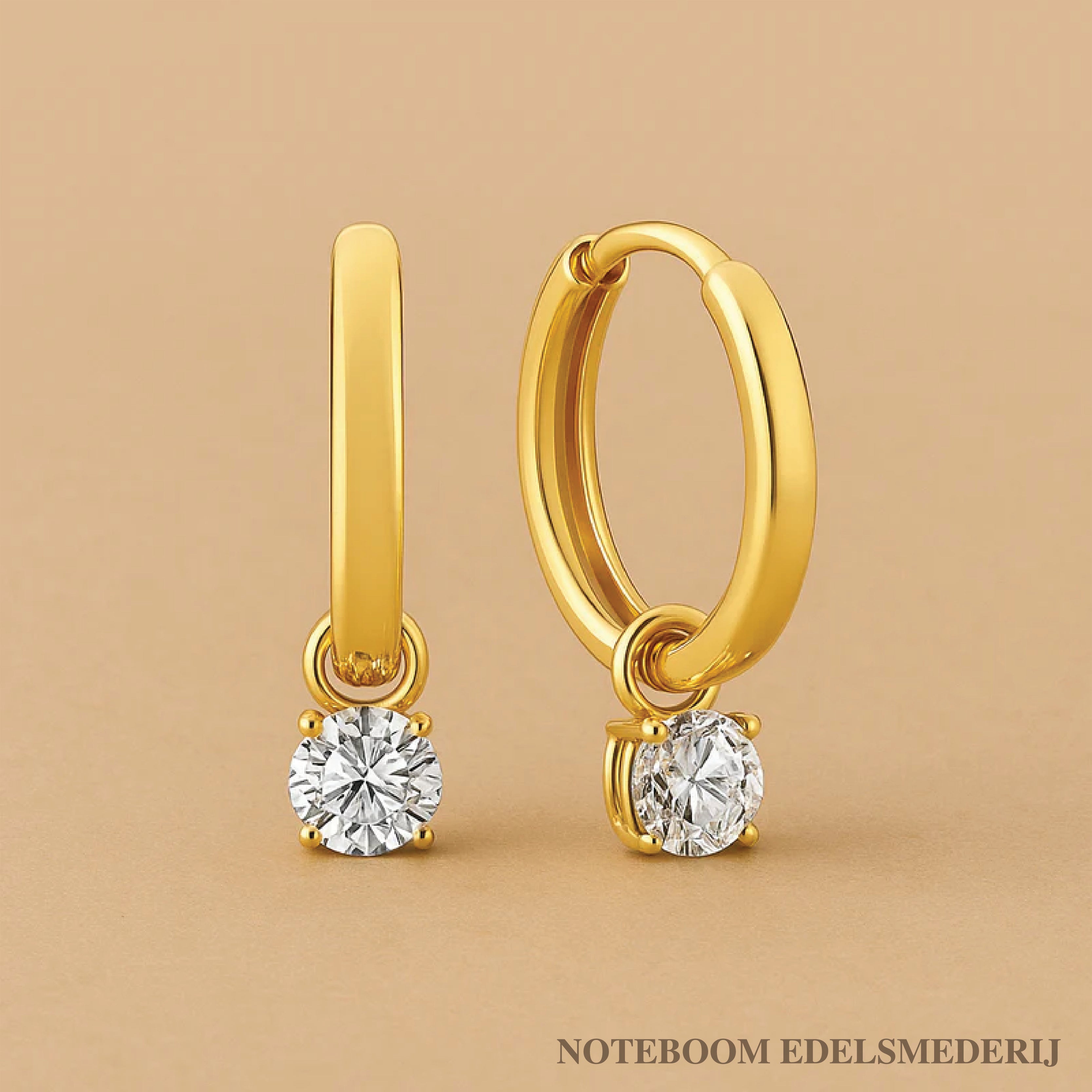 Larmes de Lune 14K Gouden Hoepeloorbellen met Steen