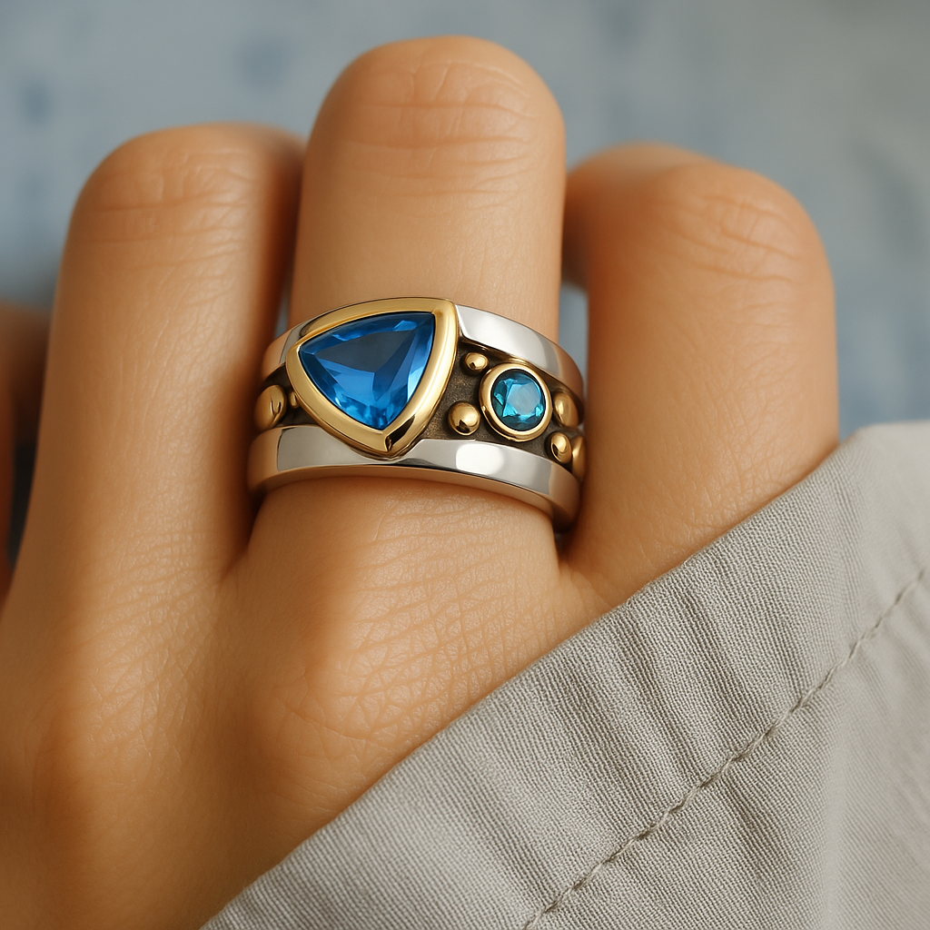 Vintage ring met blauwe kristal
