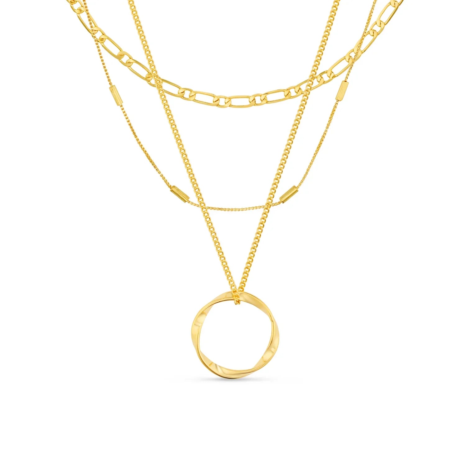 Open Cirkel Drielagen Ketting | 18k Goud