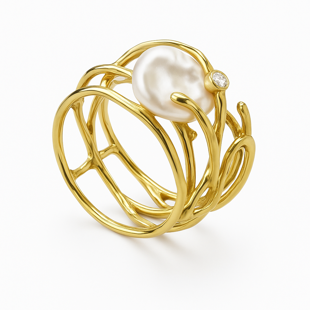 Gouden ring met retro parel