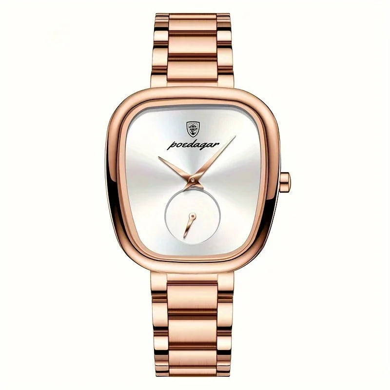 Zwart Schelp Zwart KastRoestvrij Staal Polshorloge voor dames - Luxueus Quartz uurwerk