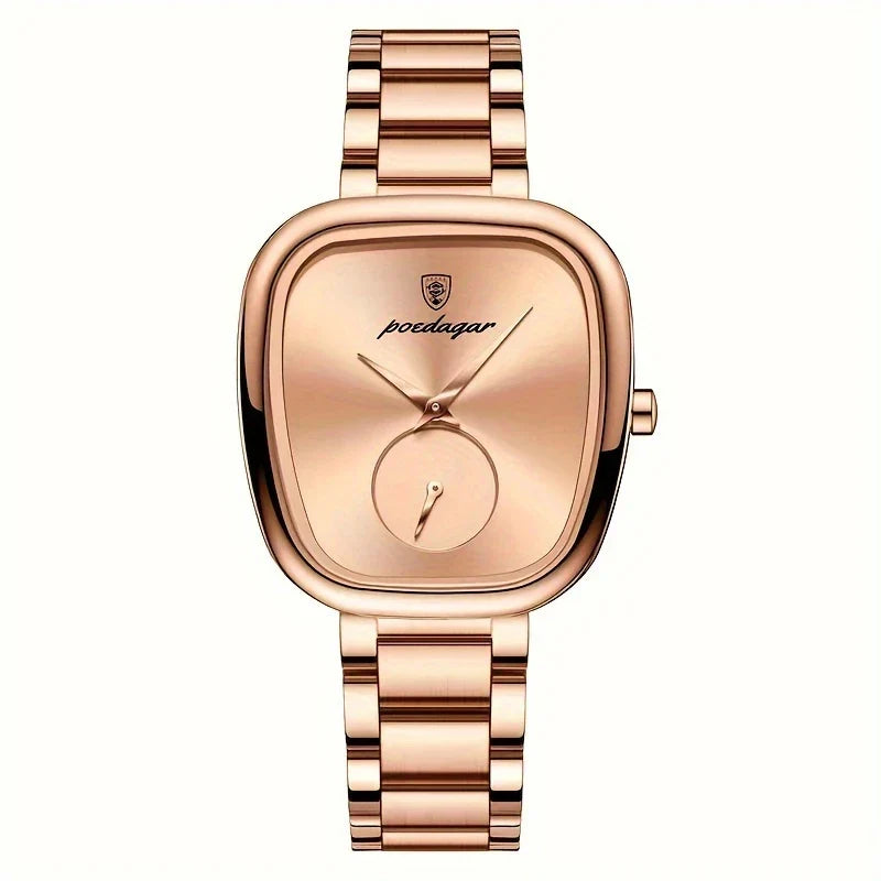 Zwart Schelp Zwart KastRoestvrij Staal Polshorloge voor dames - Luxueus Quartz uurwerk