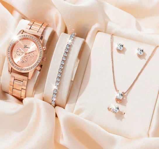 5-delig dameshorloge met bergkristal