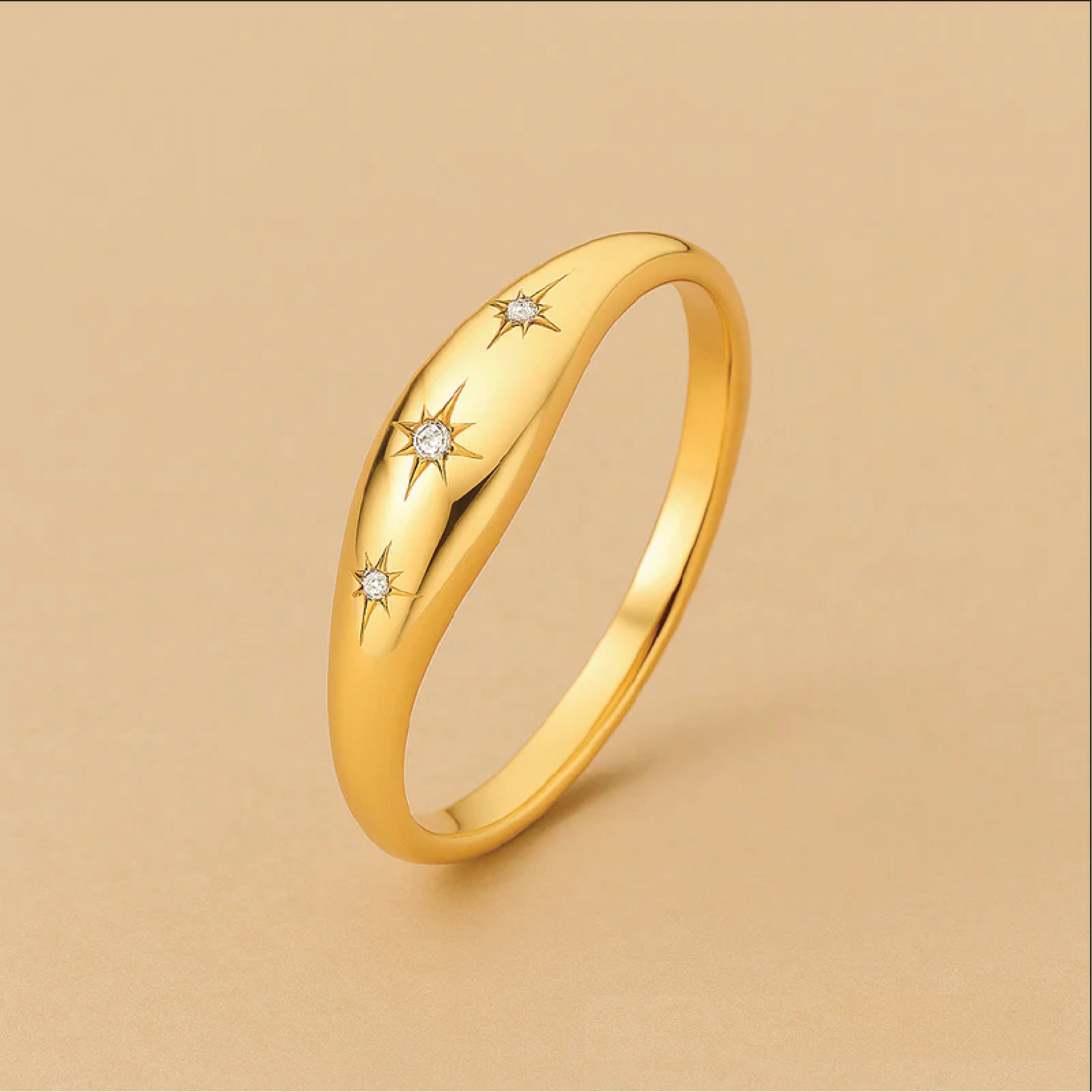 Elegante 14k Gouden Koepelring met Diamanten