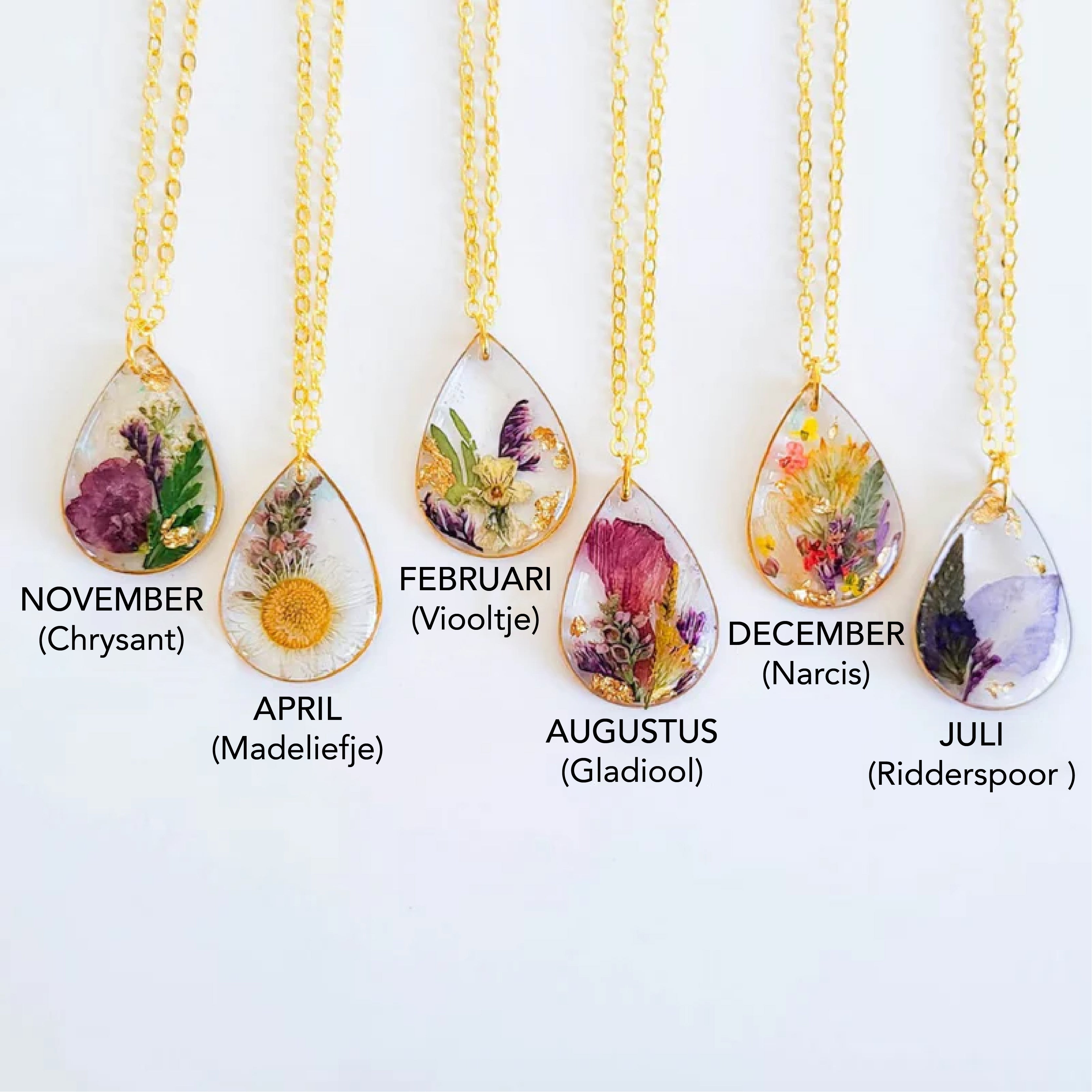 Geboortebloem ketting – gedroogde bloemen harssieraad